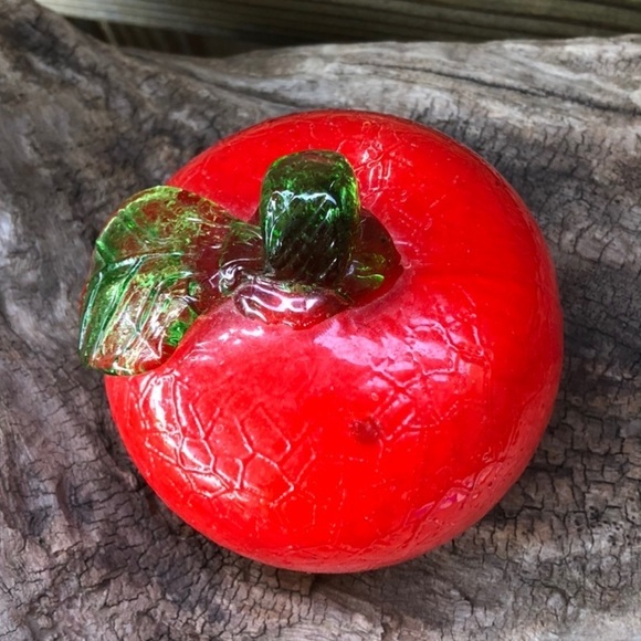 Hand Blend Red & Green Life Size Apple Glass Art - Picture 4 of 5